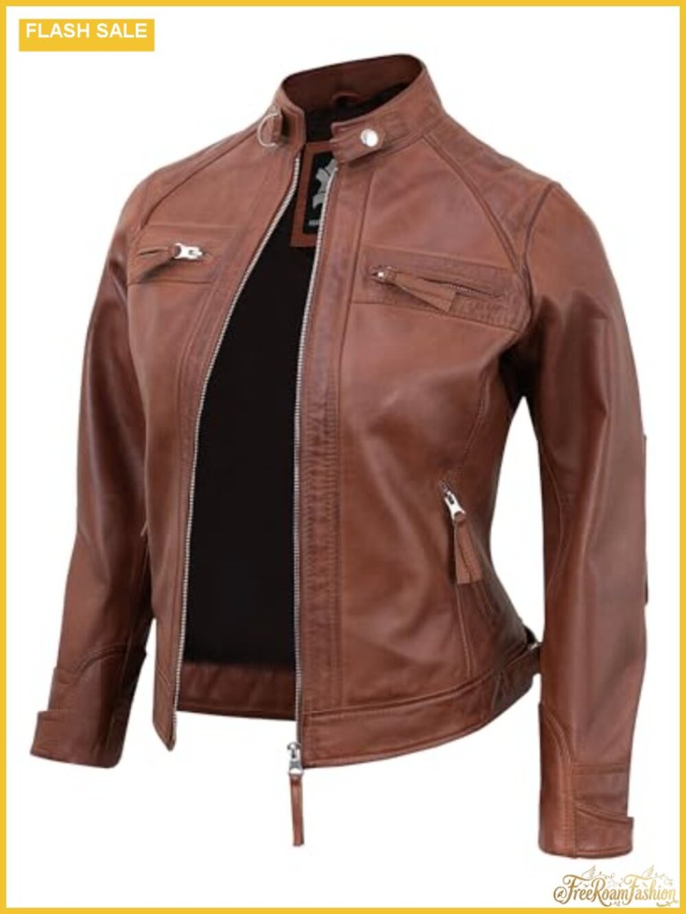 Lambskin Leather Moto Jacket Quilted Cafe Racer Zip Womens